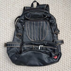 Diesel Men Black Leather Vintage Backpack Y2K Luxury Casual Streetwear Bag.